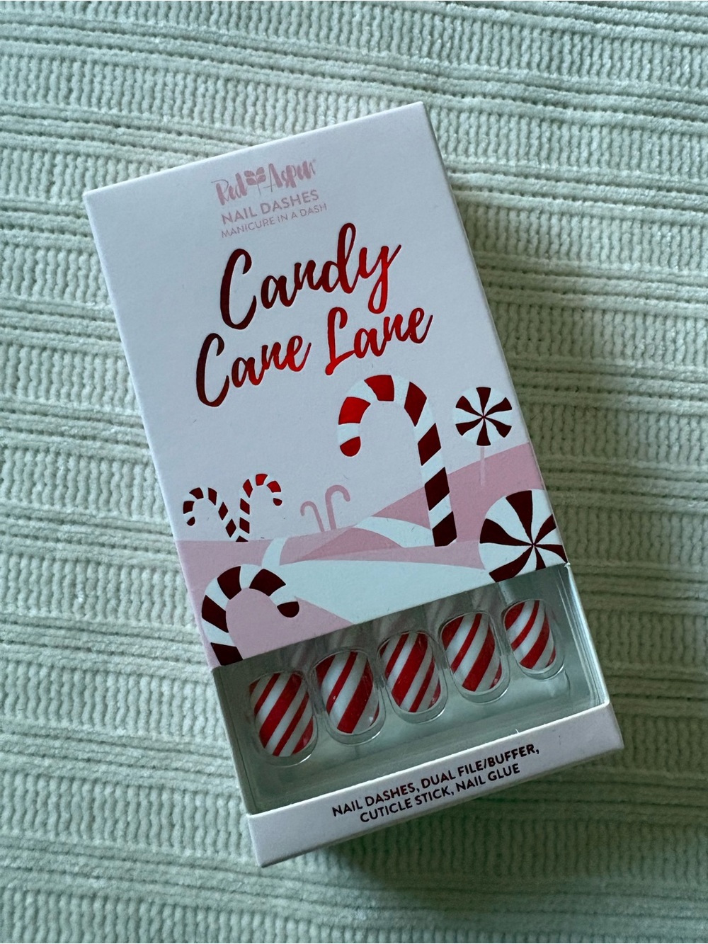 Red Aspen Red Candy Cane Lane Press-On Nails